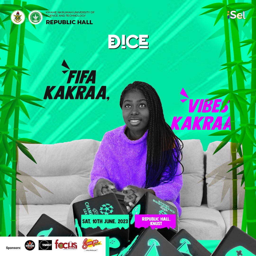 WeAreiSel's tweet photo. This weekend, at KNUST Republic hall, come experience the most exciting Dice event yet!!🎲🚀🚀🚀

Are you ready for this?! 

We definitely are!! 
#knust #kumasi #xperienceisel #party #campusevent #gaming https://t.co/xQ7Df8BL9L