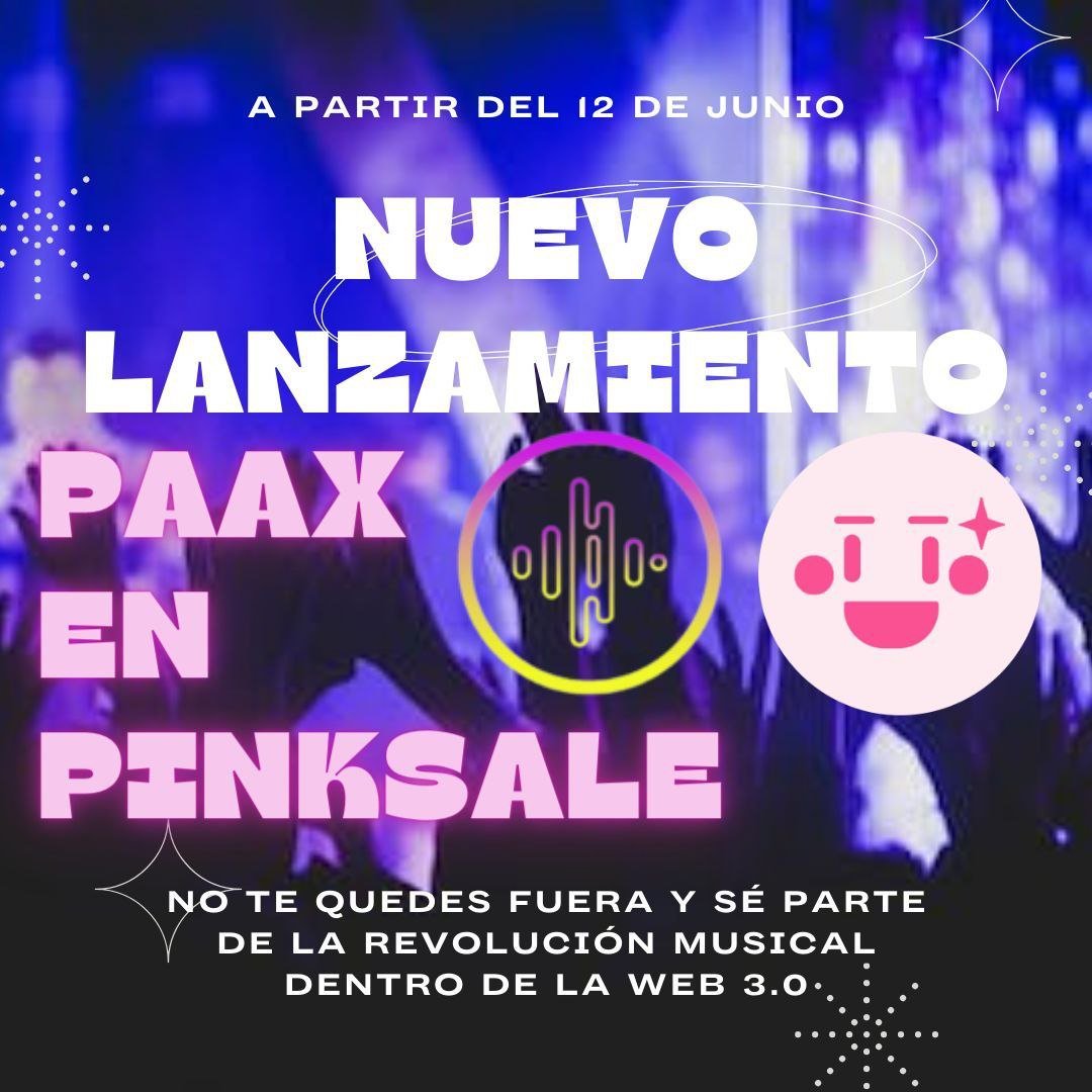 DISPONIBLE a partir del 12 de Junio a las 00:00 UTC AQUÍ ↙️

pinksale.finance/launchpad/0x5f…

únete a nuestro canal de Telegram: t.me/PAAXMusicRevol…