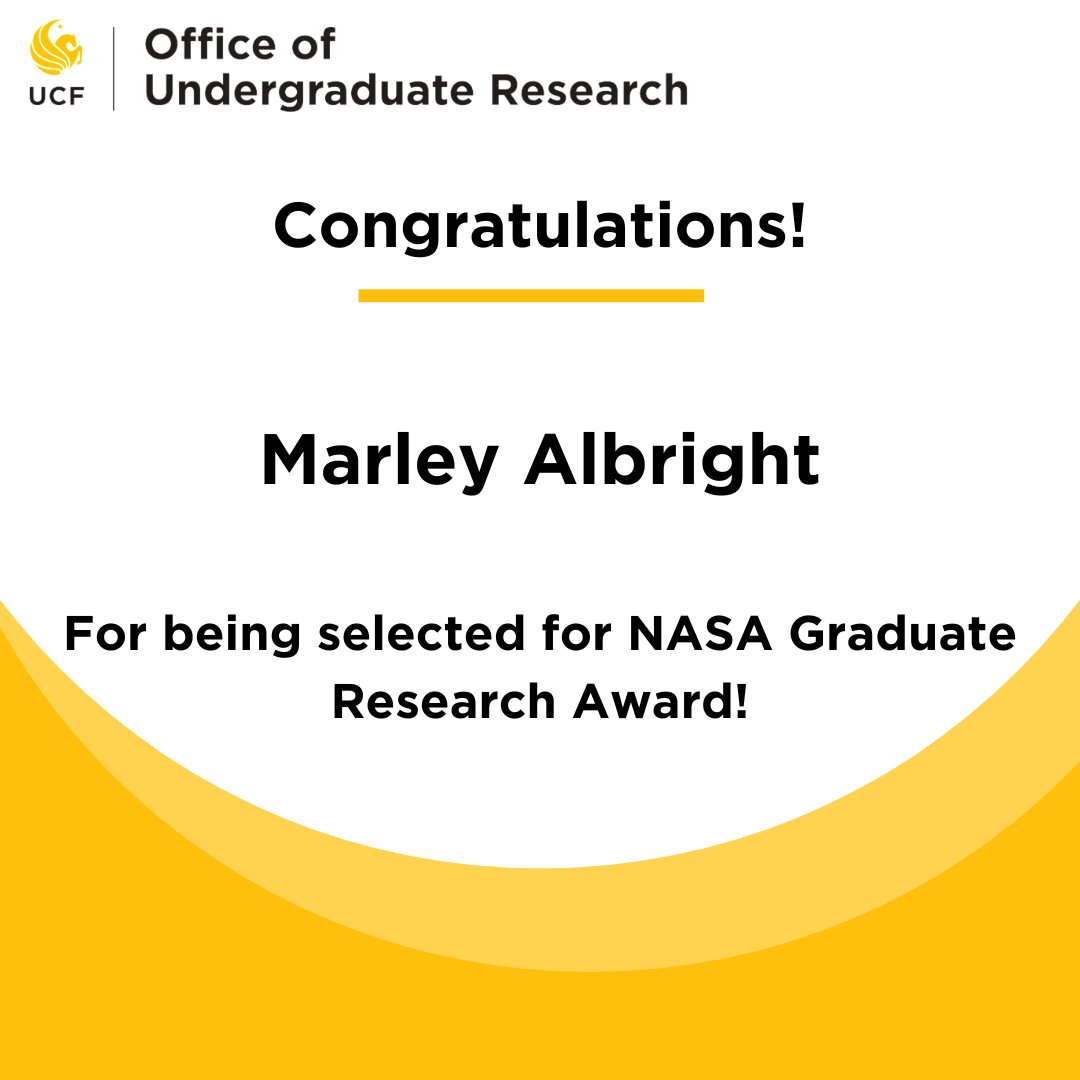 Congratulations to Marley Albright, UCF alumna and previous SURF fellow, for being chosen for the NASA Graduate Research Award!