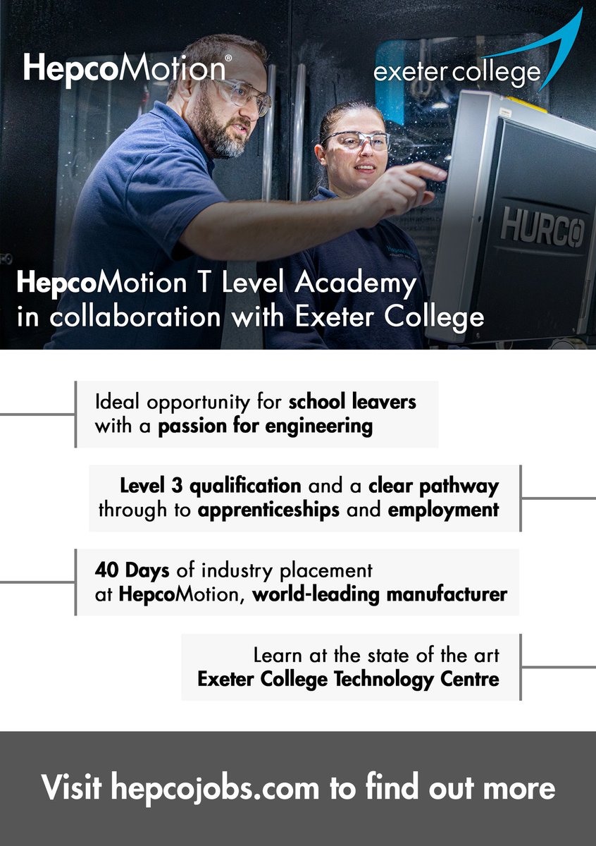 A fantastic opportunity to begin your career as an Engineer.  Come and join us in September 2023.
#HepcoMotion #exetercollege #TLevels #academy #schoolleavers