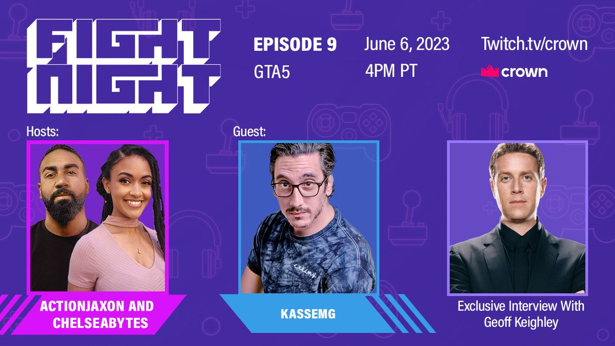 crownchannel's tweet image. 🌪️ TONIGHT: FIGHT NIGHT 🌪️

🔥 Hosts @actionjaxon + @ChelseaBytes  
🕹️ Talking @summergamefest + @AMZNVideoGames w/ @geoffkeighley
amazon.com/summergamefest

🎮 Playing GTA5 w/ @kassemg 
📺 TONIGHT! 4PM PT!