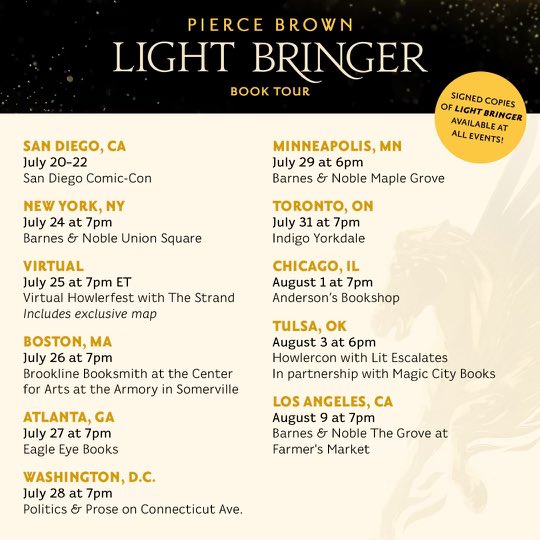 SonsOfAres_'s tweet photo. Announcing the U.S. LIGHT BRINGER Book Tour!
#Lightbringer #lightbringertour #redrising 
visit https://t.co/XMyTJNo5EM for all things Pierce Brown, Red Rising Saga and Tour details! 
If he isn’t coming to your city, it’s probably personal...😒 https://t.co/q48aJtoBKz
