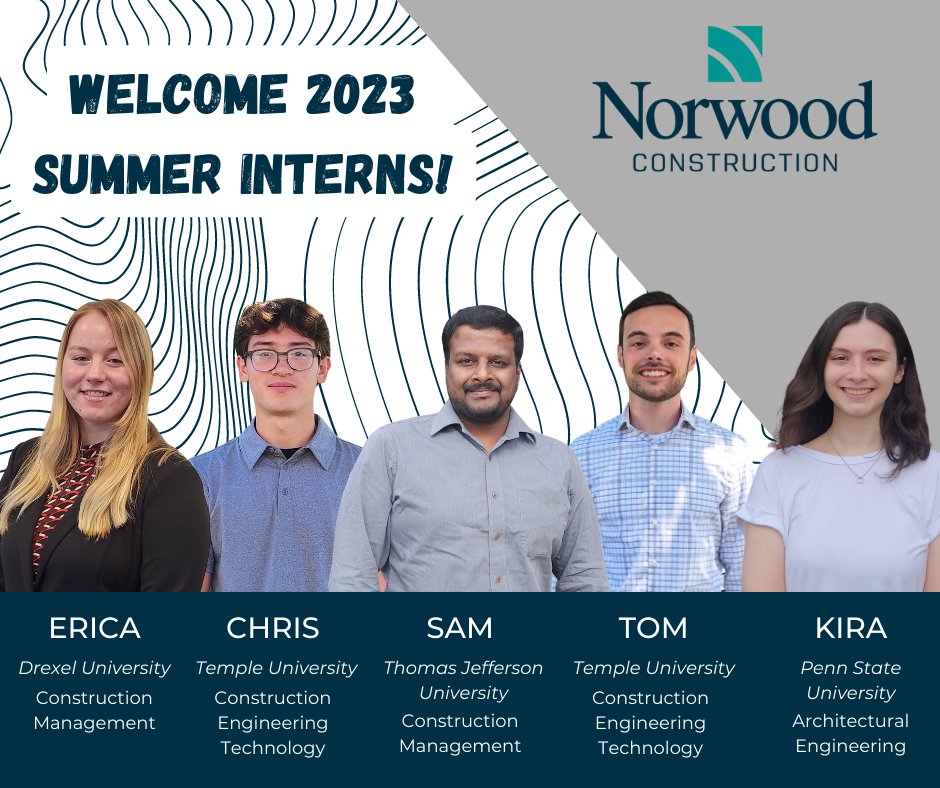 So excited to have you join us this summer. Welcome to Norwood!

#NorwoodBuilds #SummerIntern #ArchitecturalEngineering #ConstructionEngineering #ConstructionManagement #Intern