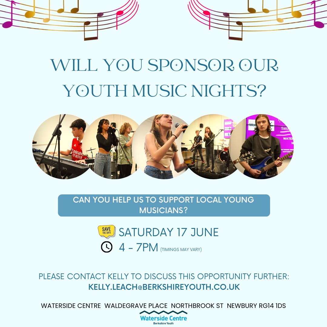 🎵 YOUTH MUSIC NIGHT, 17 JUNE, 4 - 7PM 🎤 We're looking for local businesses to sponsor this event, and future Youth Music Nights. Please email Kelly for further information: 📩 kelly.leach@berkshireyouth.co.uk Read more here: ▶️ ow.ly/kb7Q50MAiIf @BerksYouth @BMaestros