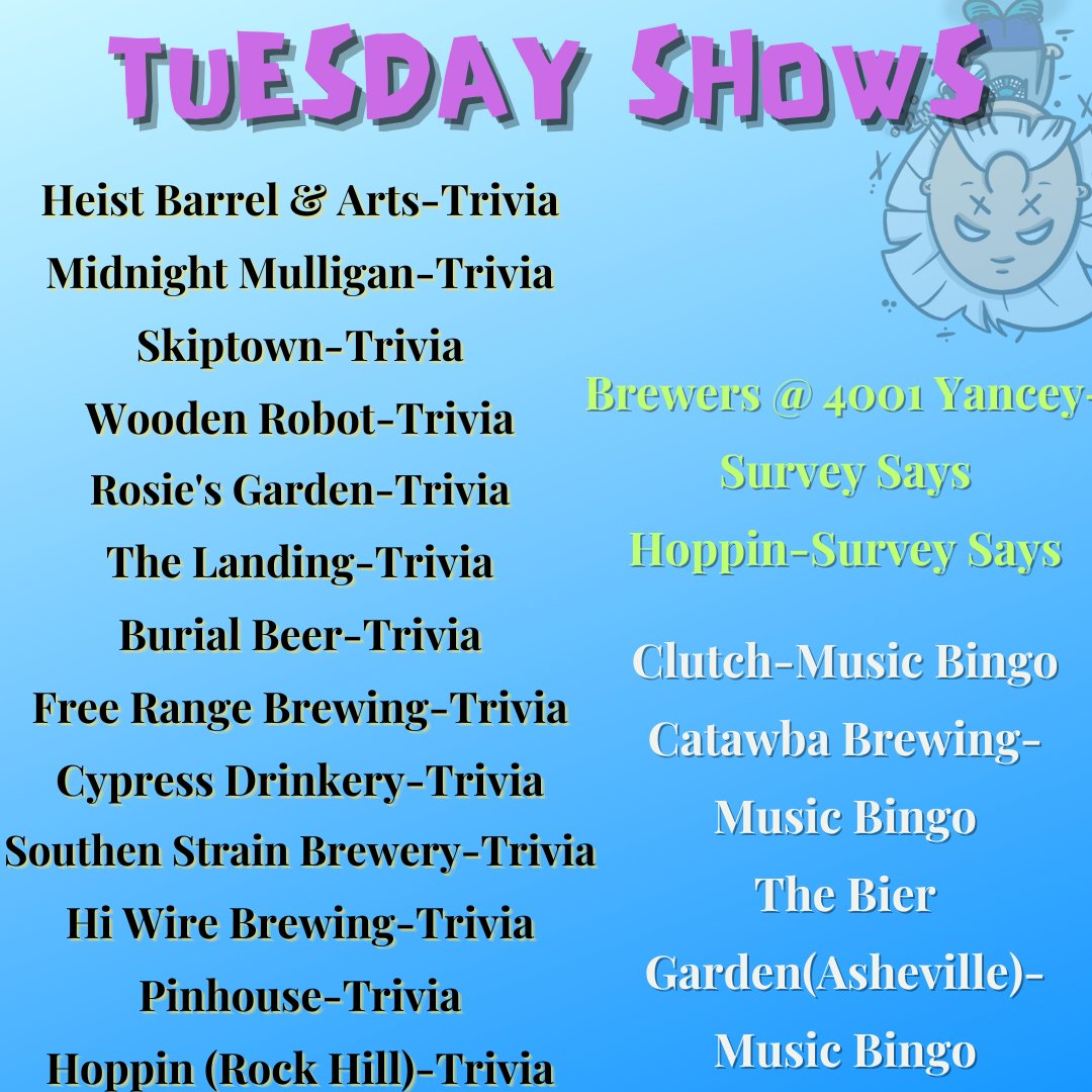 Trivia Tuesdays is real and it goes DOWN in Charlotte.  Trivia not your thing? Good news, we have Survey Says and Music Bingo tonight too! #charlottetrivia #thingstodoincharlotte #tuesdaytrivia #charlottenc #triviamaster #charlottebrewery