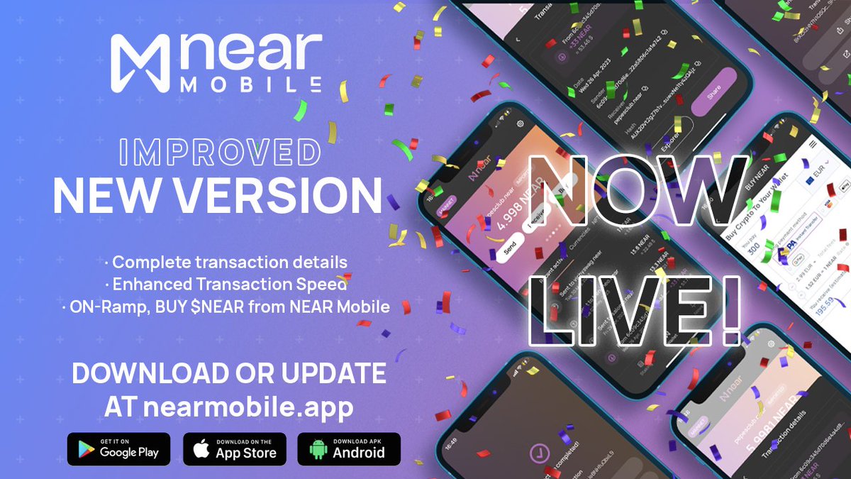 NEARMobile_app's tweet photo. We're thrilled to announce 🥁🥁

@NEARMobile_app NEW VERSION is LIVE🔥 on @NEARProtocol 🚀

💰 On-Ramp $NEAR inside the app
⚡ Increased transaction speed
🔍 Improved transaction details
🇻🇳 Vietnamese translation

Update or Download at https://t.co/XuLrXAOWXB 📲

🔃 Share🌍 #NEAR https://t.co/tfCPQlgfKd