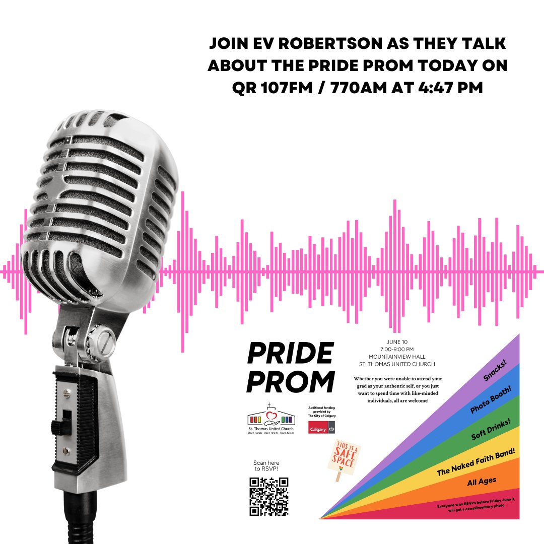 st_thomas_yyc's tweet photo. Ev Robertson will be talking with Ted Henley on The Drive radio show, QR 107MF / 770 AM, this afternoon at 4:47 pm. Tune in to hear details as to why the Pride Prom is such an important event.
#pride #yyc #yycevents
#weareunited https://t.co/ZkIIxBIKiF