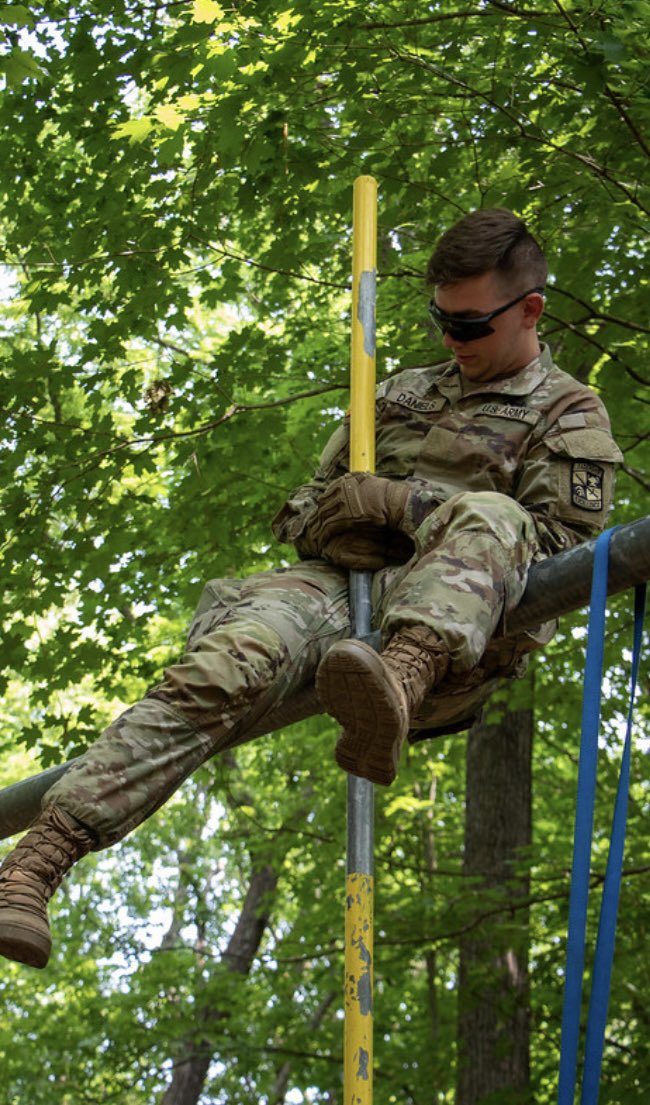Cadet Seth Daniels from the University of Kansas shines at the Field Leader Reaction Course, Fort Knox, Ky.! 💪 Witness their leadership skills in action as they tackle this intense team-building training. 🌟 Go Cadet Daniels! #LeadershipJourney #FLRC #CadetLife