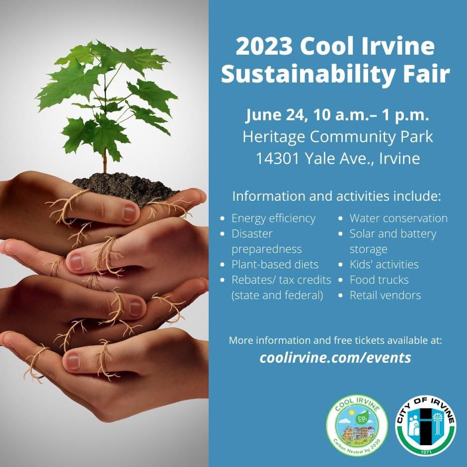 Stop by the 2nd annual Cool Irvine Sustainability Fair for great information on planet-friendly living! You can learn about energy efficiency, water conservation, vermicomposting demo, plant-based diets, solar, and more! There will also be kid activities, food trucks, retail