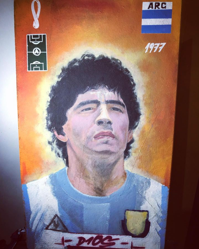 Kase_Arte's tweet photo. Proyecto D10S @kaseuno Pintado durante cada partido disputado por Argentina durante el mundial. Cada minuto jugado fue utilizado para pintarlo. Sino terminaba campeon el cuadro no se terminaba.#dios #inspiracion #campeonesmundiales #3estrellas #champs #worldcup #qatar #argentina https://t.co/8Nx4nitagL