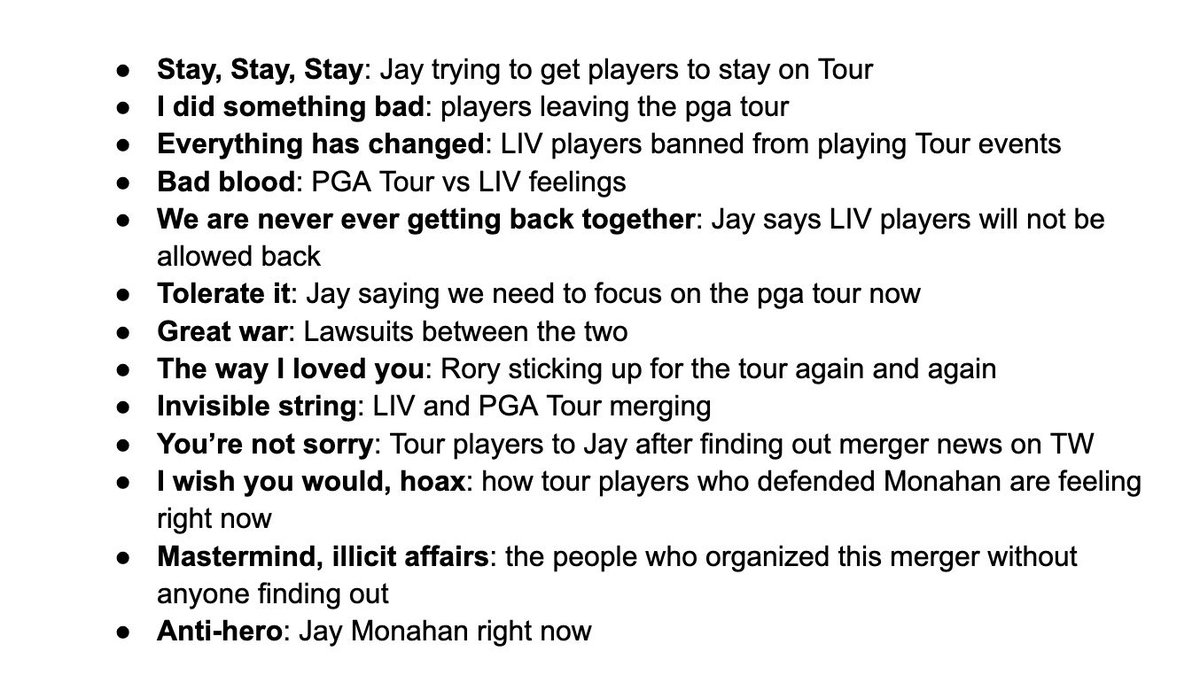The PGA Tour/LIV drama explained using Taylor Swift songs