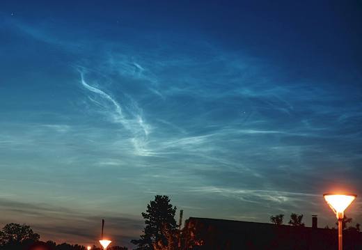 The summer season for noctilucent clouds (NLCs) has begun. The electric-blue clouds were seen over at least 7 European countries on 5 June. NLCs are clouds of frosted meteor smoke. They form every year in summer when wisps of warm water vapour rise up to the edge of space.