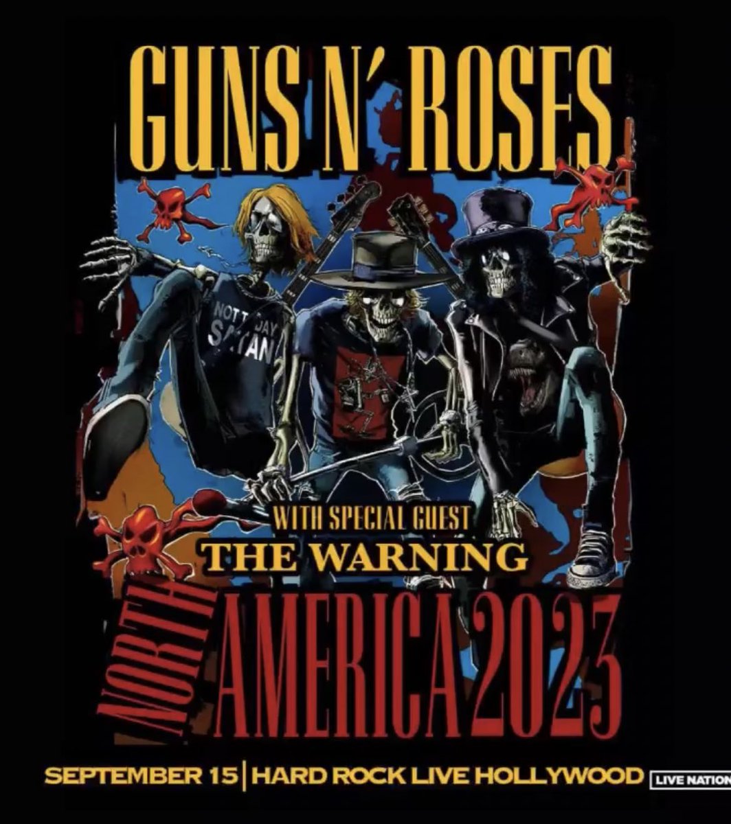 TheWarningBand2's tweet photo. So excited to have been invited by @gunsnroses to support them in 🇺🇸 on these amazing shows 
🤘🏻💀🤘🏻 Can’t wait !!!

September 12 &amp; 15th, 2023 https://t.co/1jUk0NKpsT