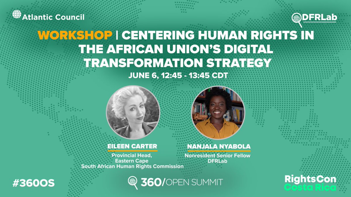 🚨 Starting soon at #rightscon! Join the @DFRLab's @Nanjala1 and @EileenIzette from @SAHRCommission as they examine what it would look like for the @_AfricanUnion digital strategy to center human rights. #360OS