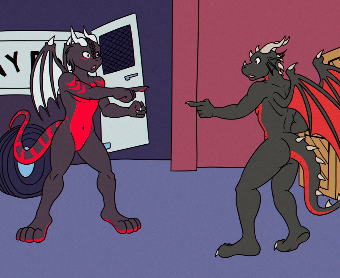Because all black and red dragon's look the same.
Featuring @deivi_dragoness
Art: <a href="/KatsukeSaito/">Katsu</a>