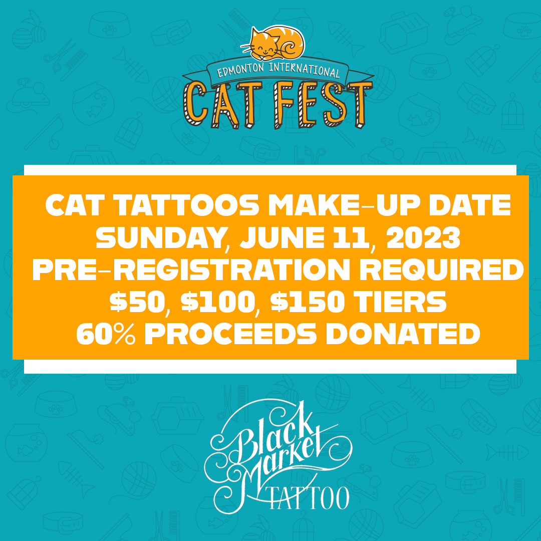 CAT TATTOOS MAKE-UP DATE / PRE-REGISTRATION INFO! 🐾⚠️🐱 Please read registration process to avoid disappointment. Registration goes live on Thursday, June 8, 2023 for the Sunday, June 11, 2023 make-up date. 60% proceeds will be donated! 💛

DETAILS: edmontoncatfest.com/cat-tattoos-fo… #yeg