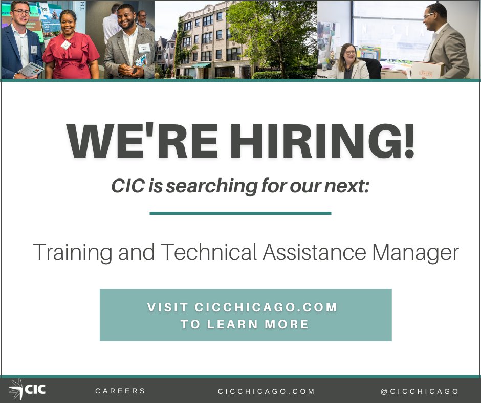 Are you passionate about multifamily real estate, networking & learning opportunities, and Chicago communities? CIC is hiring for the role of Training and Technical Assistance Manager. For details about this position visit: bit.ly/43HrD55