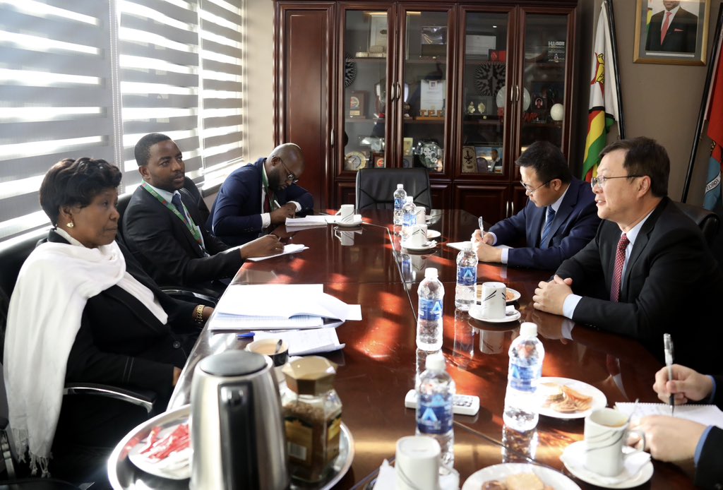 H.E. Zhou Ding, Ambassador of the People's Republic of China to the Republic of Zimbabwe, presented the copy of credentials to Oppah Muchinguri-Kashiri, Acting Minister of Foreign Affairs &amp; International Trade and Minister of Defence &amp; War Veterans Affairs on 6th June.