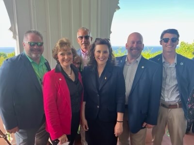 RepMacDonell's tweet photo. Last week's Mackinac Policy Conference was a great opportunity to connect with policy experts across the state. I even squeezed in a picture with the Governor and some of my House colleagues! #mileg #mpc23 #fivefootone https://t.co/NuH2j4oC80