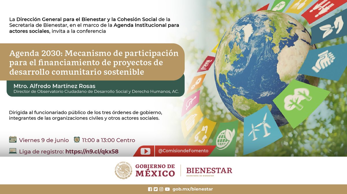 ComisionFomento's tweet photo. 🔎 #QueNoSeTePase Te esperamos en la conferencia #Agenda2030 mecanismos de participación, a cargo de Alfredo Martínez Rosas, del Observatorio de Desarrollo Social y Derechos Humanos, AC. @bienestarmx #DGByCS
🗓️Viernes 9 de junio 2023
⏰11:00 horas
📺#YouTube @ComisiondeFomento 👇 https://t.co/lDaI5qzTg1