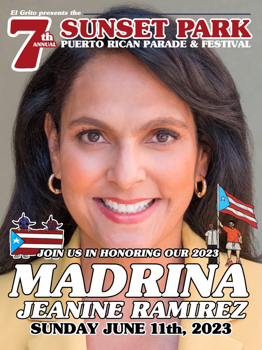 Join us in honoring our 2023 Sunset Park Puerto Rican Parade Madrina, <a href="/RamirezJeanine/">Jeanine Ramirez</a>, this Sunday, June 11th 2023, at 5pm on 5th Ave in Sunset Park, Brooklyn. Jeanine Ramirez is an award-winning journalist, media consultant and podcast co-host of #the5ofus