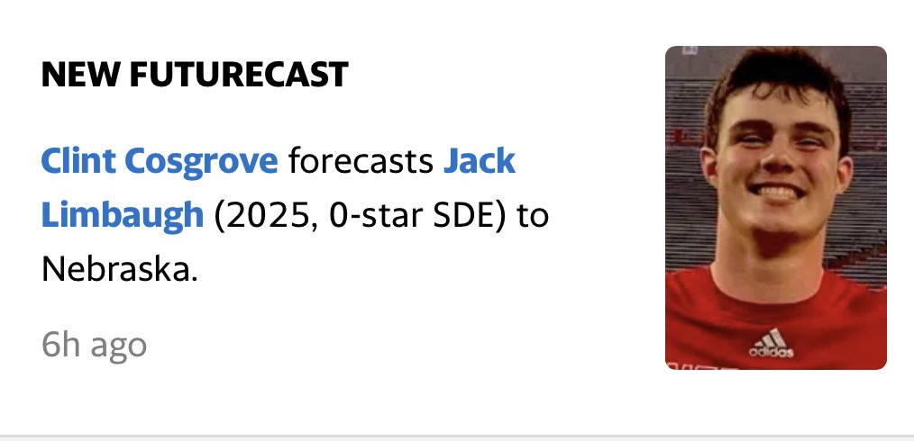 🚨 NEW FUTURECAST
Clint Cosgrove forecasts Jack Limbaugh (2025, 0-star SDE) to Nebraska.