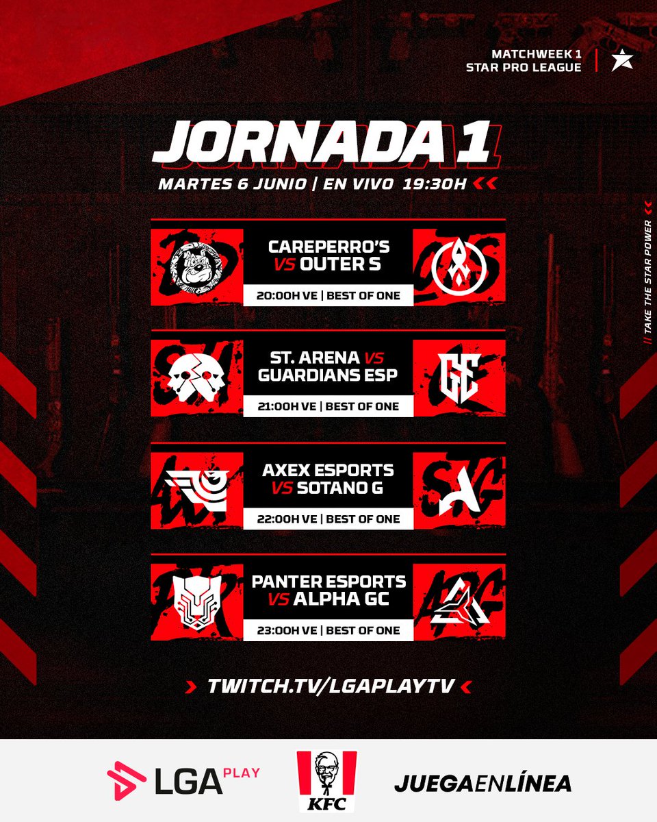 ¡La espera ha terminado! ⌛ Vuelve la liga venezolana de #CounterStrike más emocionante del momento 🤩 la #StarProLeague

Los equipos debutarán en esta Jornada 1 con toda la energía posible, así que no te lo pierdas a través de nuestras plataformas de streaming a las 8:00 pm 🔥