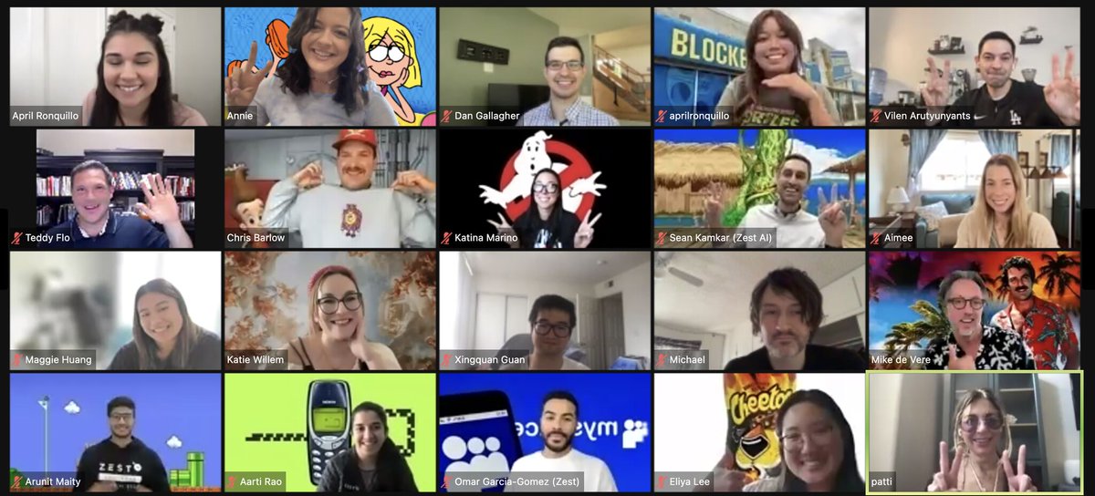 Zest_AI's tweet image. Our crew of Zestys got together for #ThrowBackThursday to celebrate the successes of the quarter and of course as we do at Zest AI ... partake in a whole lot of #FinTechFun. The virtual backgrounds and retro outfits were nothing short of iconic.

#FinTech #DreamTeam