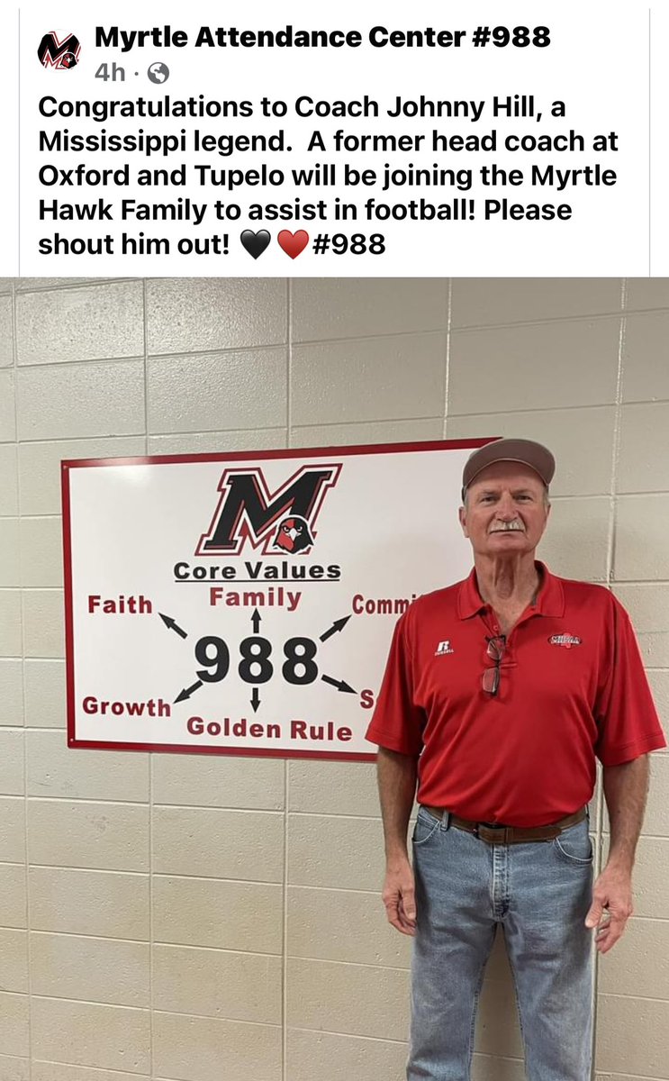 MyrtleCenter's tweet image. Welcome Coach Johnny Hill to our Football Staff! He will be assisting with our Program! A MS High School Coaching Legend!! #988 #WE&amp;gt;ME