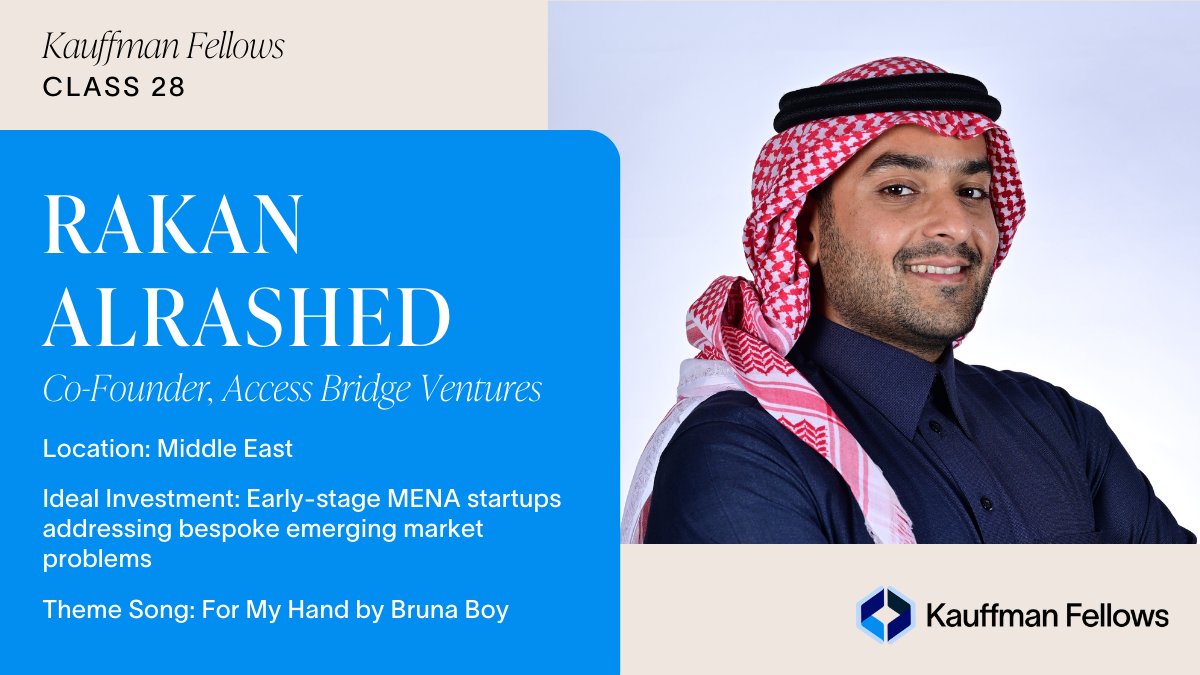 .<a href="/accessbridgeVC/">Access Bridge Ventures</a> Co-Founder, <a href="/rakanracing1/">Rakan AlRashed</a>, is a Saudi venture capital investor whose passion is supporting young leaders embarking on their entrepreneurship journey. We're delighted to welcome him to KF Class 28! kauffmanfellows.org/fellows/rakan-…