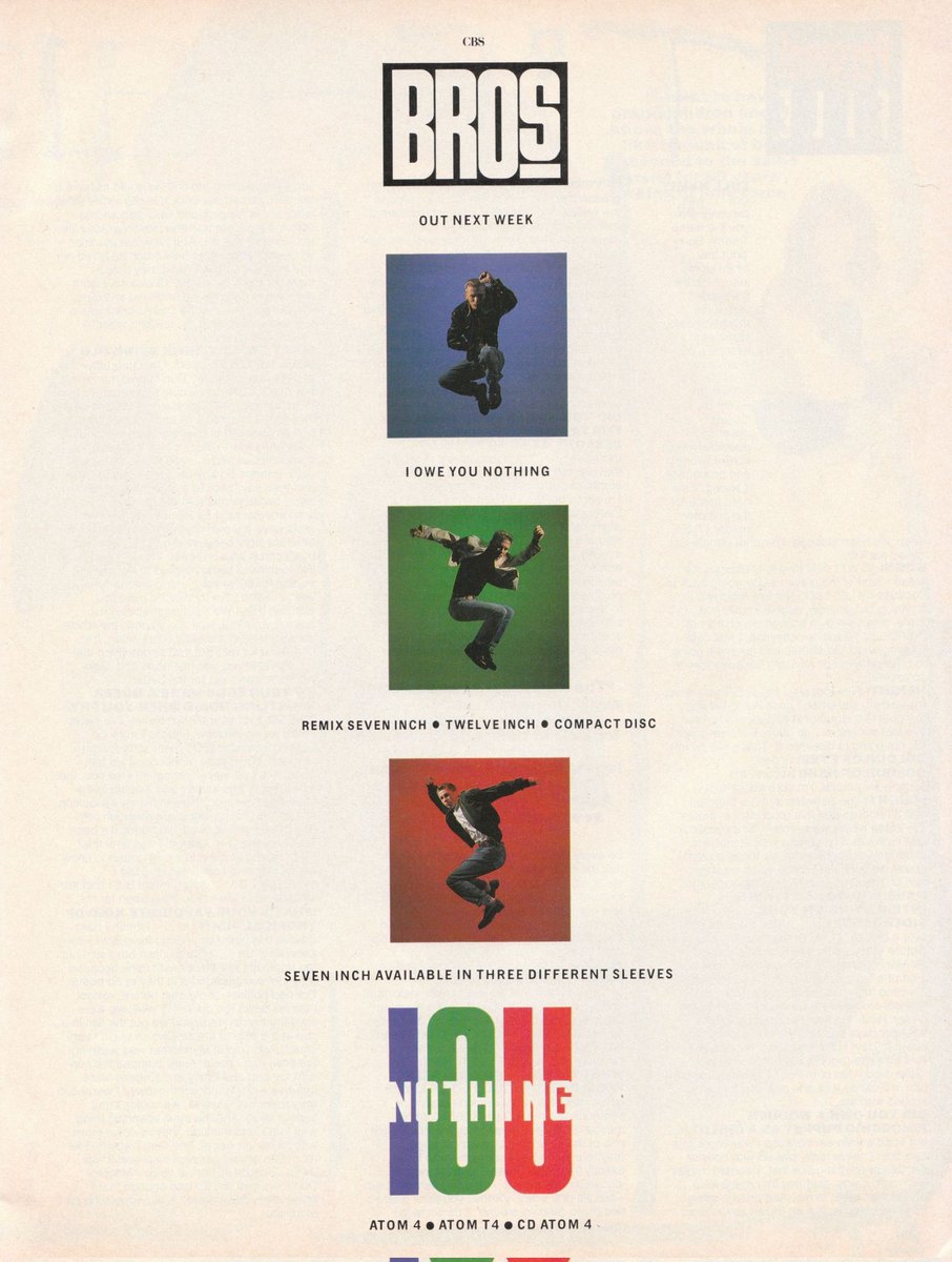 myfizzypop's tweet photo. Happy 35th to a song so nice they released it twice! #Bros ace #IOweYouNothing was released #onthisdayinpop in 1988 - & this time went to no.1! No wonder, it is a great youth rebellion type tune but I went full #Brosette & bought loads of the ltd editions
https://t.co/gcUbVfhBZS https://t.co/xfeuRneJO4
