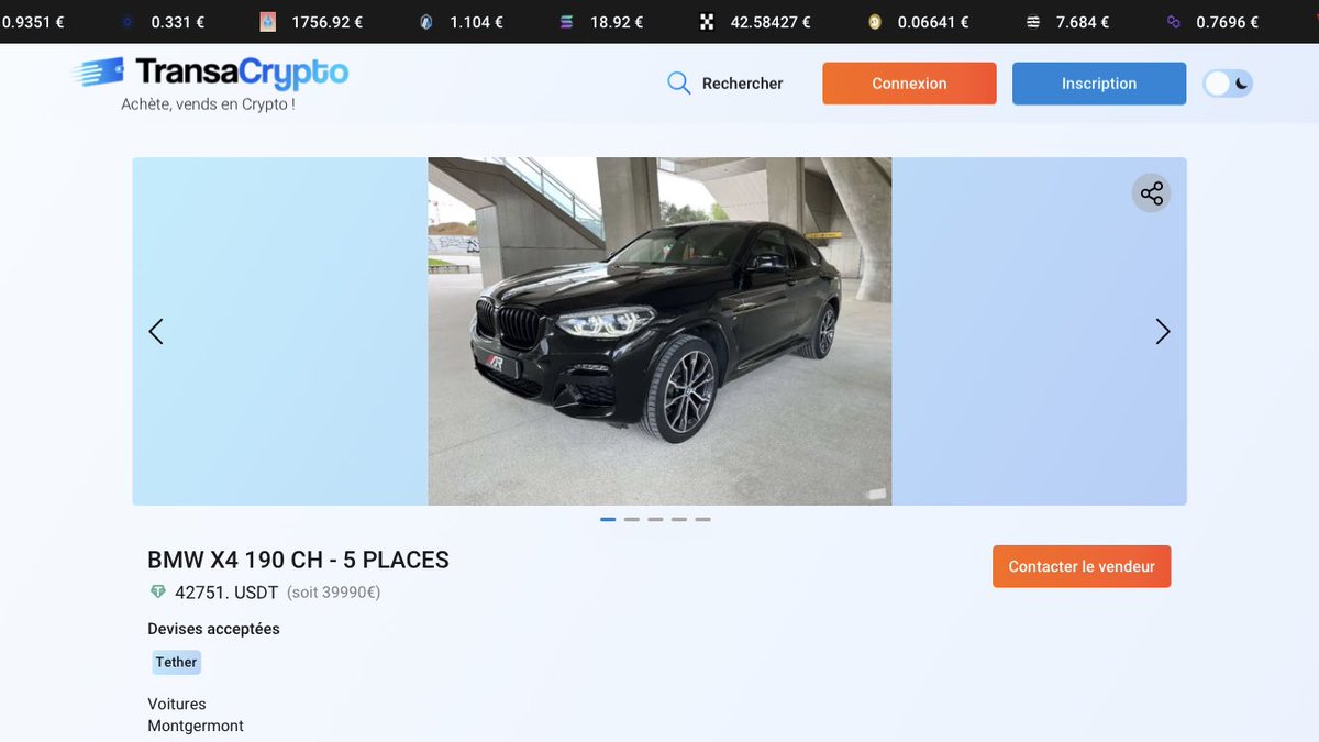 Une #Bmw X4 190ch de 2020 pour 42751 #USDT Vendu par #arperformancefr !👇

Retrouve-la sur Transacrypto :

transacrypto.com/announce/17de3…

« Achète, vends en Crypto ! » 🚀 
La marketplace française de petites annonces en crypto.