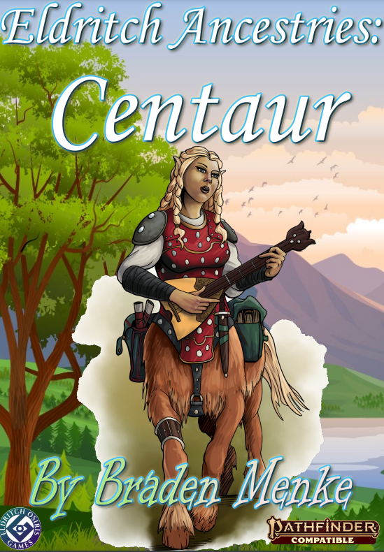 EldritchOsiris's tweet photo. Can't wait a year for Howl of the Wild? Well EOG has got your back! With the new #pathfinder2e ancestry, centaur, written by @DeliothInfinite, you can achieve your dreams!

It's got cool art, tons of ancestry feats, and rules for creatures riding a centaur!

Link below! https://t.co/IVi7CSFqQb