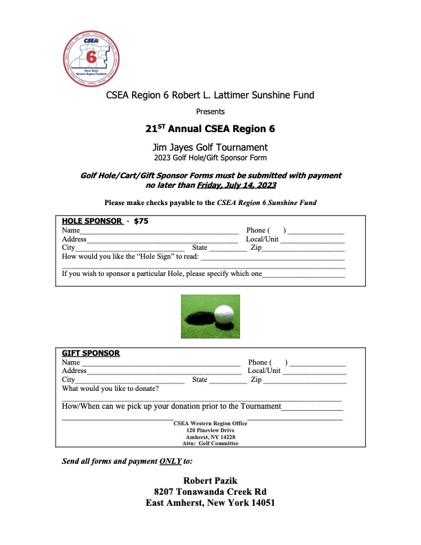 Happy almost-summer! Along with the warm weather comes two of our biggest region-wide events of the year: the Region 6 Family Picnic at Darien Lake and the Jim Jayes Golf Tournament!

Please see the flyers below for details about each event and how to sign up!