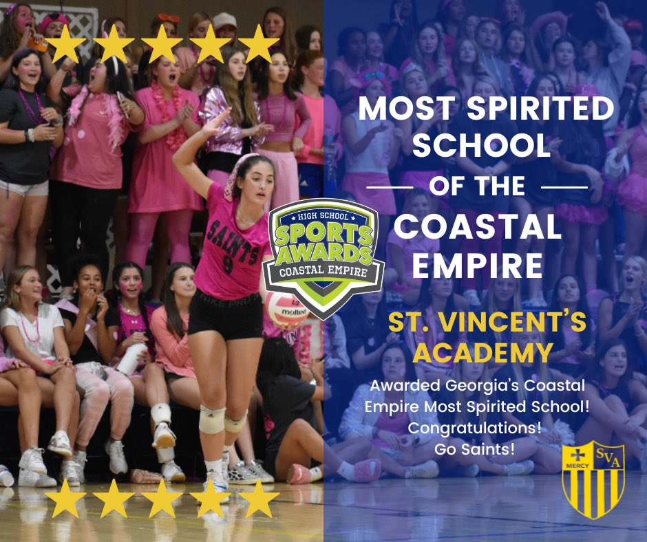 Congratulations to St. Vincent's Academy, on being voted the Most Spirited School in the Coastal Empire! 

Congrats to all the nominees and winners of the Coastal Empire Sports Awards! 

Go Saints!!

#svaathletics #stvincentsacademy #GoSaints #svahey #womenwholead #blueandgold