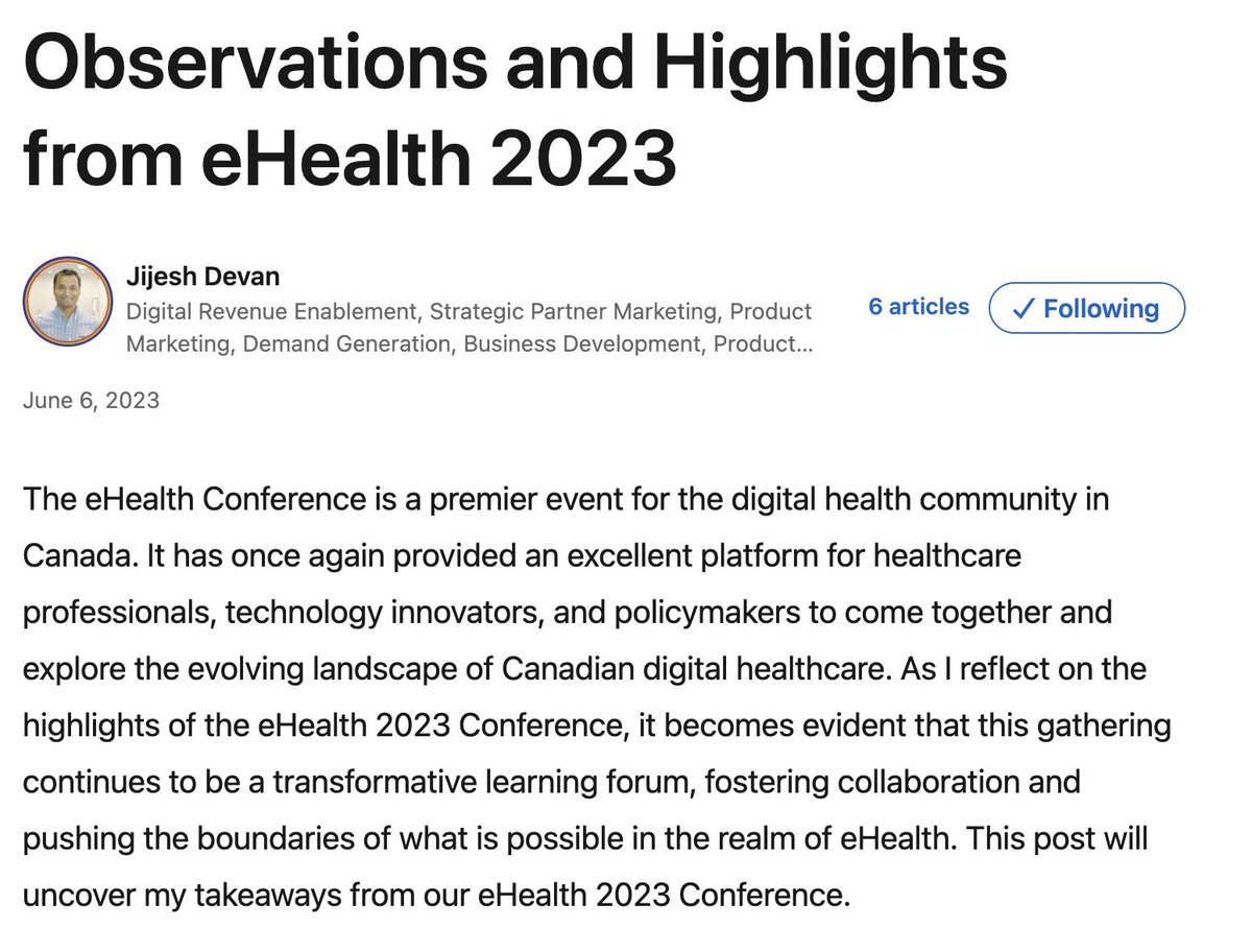 We had a great time at last week's #ehealth2023 conference!

Our very own @TheSaaSGuy (@Identos_Inc's Associate VP, Product Marketing) was on the ground, forging connections and absorbing valuable insights. 

Read on for his 5 takeaways below ⤵️ 
bit.ly/3Nf8HFn