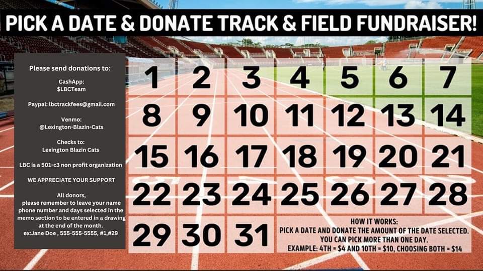 Hello! I'm trying to raise money for my track &amp; field club, Lexington Blazin' Cats. LBC is a nonprofit 501(c)(3) organization, and all coaches &amp; staff are volunteers. All money raised will go directly to helping us train &amp; compete and will also help our team provide scholarship