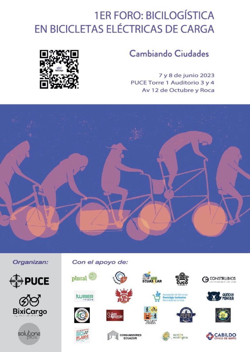 CabildoCivico's tweet photo. Este miércoles 7 y jueves 8 de junio se desarrollará el 1er Foro de BICILOGÍSTICA en la ciudad de #Quito. Una oportunidad para promover alternativas sostenibles en el traslado de bienes y personas para nuestras ciudades. Entrada libre. Les esperamos. Acá toda la información 👇🏽 https://t.co/hnx9biA9vR