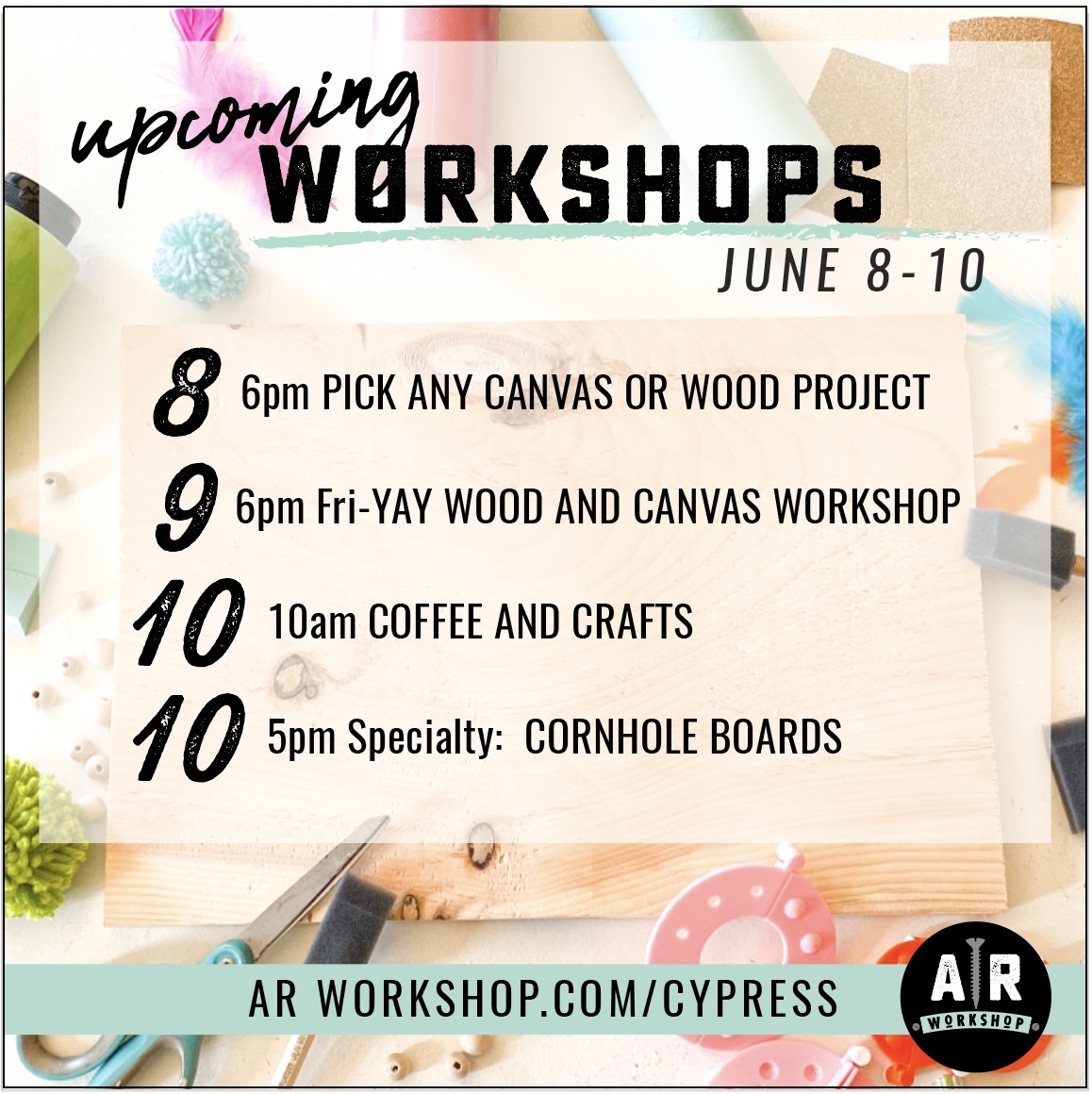 Make something special this week! Register: arworkshop.com/cypress/#sched…

Ask us about custom quote and design options for your next project!

#workshop #woodworkshop #woodsign #customsign #customwoodsigns #diydecor #diysign #diyhomedecor #diyprojects #gno #nightout #familytime...