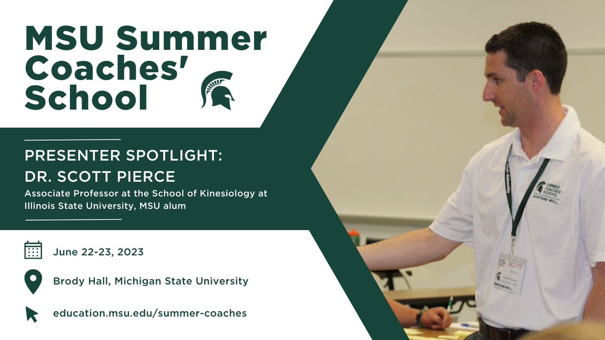 Youth Sports MSU (@youthsportsmsu) on Twitter photo Dr. <a href="/ScottPiercePhD/">Scott Pierce</a>, Associate Professor of Sport Psychology and Youth Sport at <a href="/IllinoisStateU/">Illinois State</a> and <a href="/michiganstateu/">MSU</a> alum, will discuss how coaches develop leaders & creating positive environments at this year’s Summer Coaches’ School.
🔗Registration link in bio! Dr. <a href="/ScottPiercePhD/">Scott Pierce</a>, Associate Professor of Sport Psychology and Youth Sport at <a href="/IllinoisStateU/">Illinois State</a> and <a href="/michiganstateu/">MSU</a> alum, will discuss how coaches develop leaders & creating positive environments at this year’s Summer Coaches’ School.
🔗Registration link in bio!