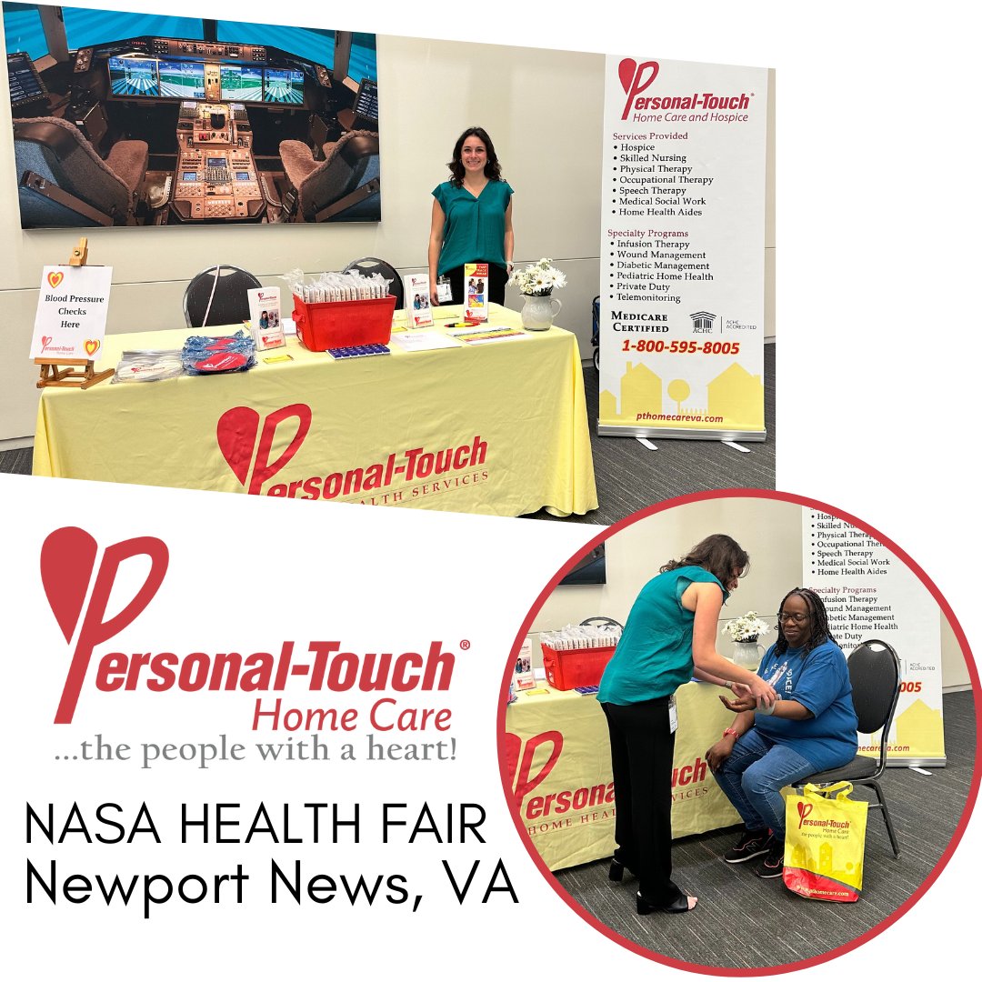 NASA at Langley Research Center in Hampton Virginia invited PTHC to the Health Fair today. Approximately 300 people were in attendance, and we conducted blood pressure checks on about 50 individuals.
Pictured: Taylor Brewer, Marketer, Newport News office.
#insidepthc #pthomecare