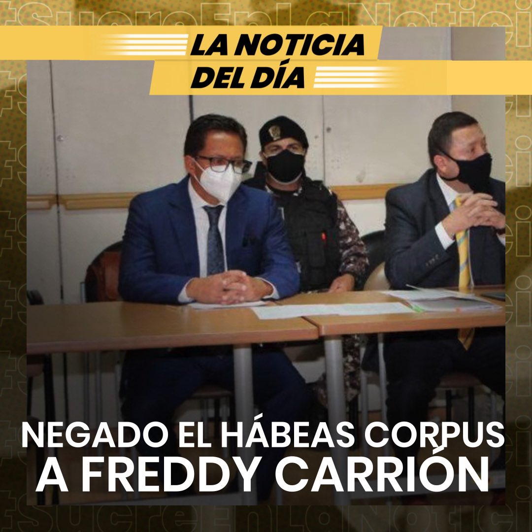 sucrenoticiasec's tweet image. 🇪🇨 ¡#FreddyCarrión seguirá en la cárcel! ❌

#NoticiaDelDía 😧 

Auspiciado por Jarpilim 🪴 

#SucreEnLaNoticia