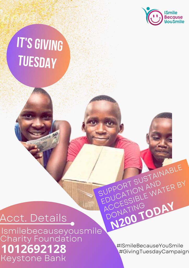 isbys_NG's tweet photo. Every gesture of kindness, no matter how seemingly insignificant, has the potential to touch hearts &amp; inspire others to follow suit. 
Your generosity has the power to ignite a chain of kindness. 

It's Giving Tuesday
Your N200 will help someone smile today. 
#givingtuesday https://t.co/LDWIw90h91