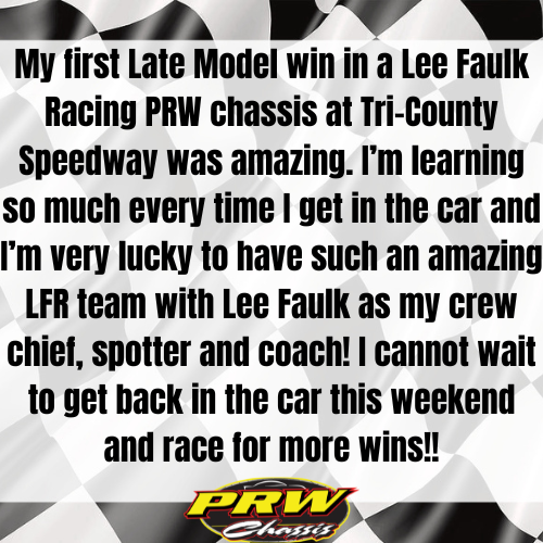 Nothing beats that 1st win feeling! That's what @DarrenKrantzJr was feeling Saturday night at @racetrico after taking the win in his @LeeFaulkRacing machine. Congratulations go out to him and his crew.

#prw #prwchassis #racing #winnerwednesday #winnerwinner #lmsc #latemodelstock