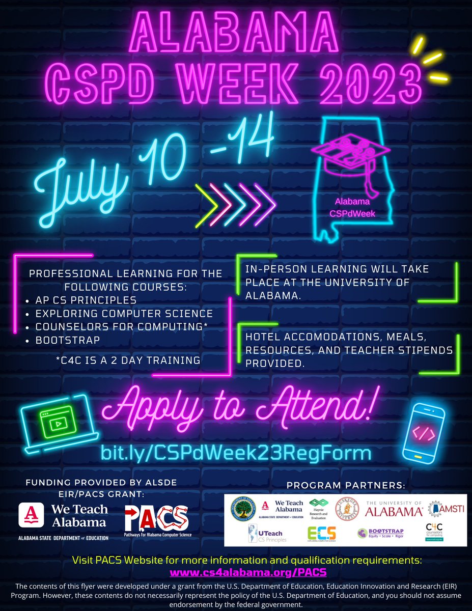 CS4Alabama's tweet image. We still have room for counselors to join our 2 day training - Counselors for Computing on July 11-12. You can register here. docs.google.com/forms/d/e/1FAI…
