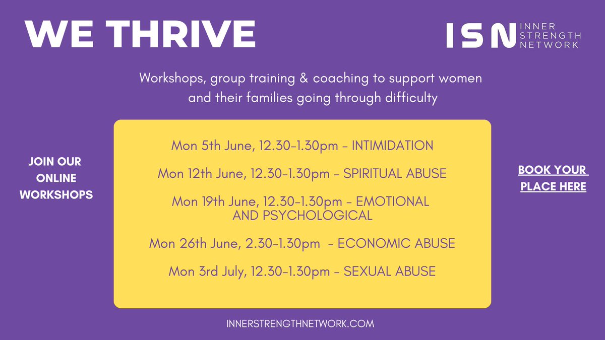 InnerstrengthN's tweet photo. 🤔Would you like to learn more about our online #wethrive #workshops and coaching programmes designed specifically for women and their families going through difficulties?  

💜Book your place here

https://t.co/5ifxrGACor https://t.co/mCAjCzxW4J
