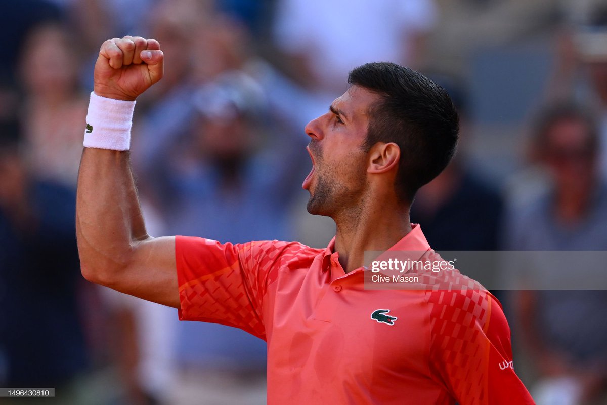 #NovakDjokovic dropped the first set but came back to defeat Karen Khachanov in four sets during their Quarterfinal match at the #FrenchOpen in Paris 
📷: Julian Finney, @clivemasonphoto #RolandGarros