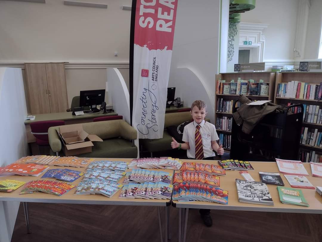 JDLiteracyTrust's tweet photo. Great day with @Literacy_Trust Stoke Team celebrating their dedication and impact with @HENLEYDARREN @Sarah_Crown friends from @ace_national and inspiring volunteer Literacy Champions including the fantastic @Mrs_Lowndes83 and Jayden, all working to make Stoke a reading city. https://t.co/ljLxXcltS2