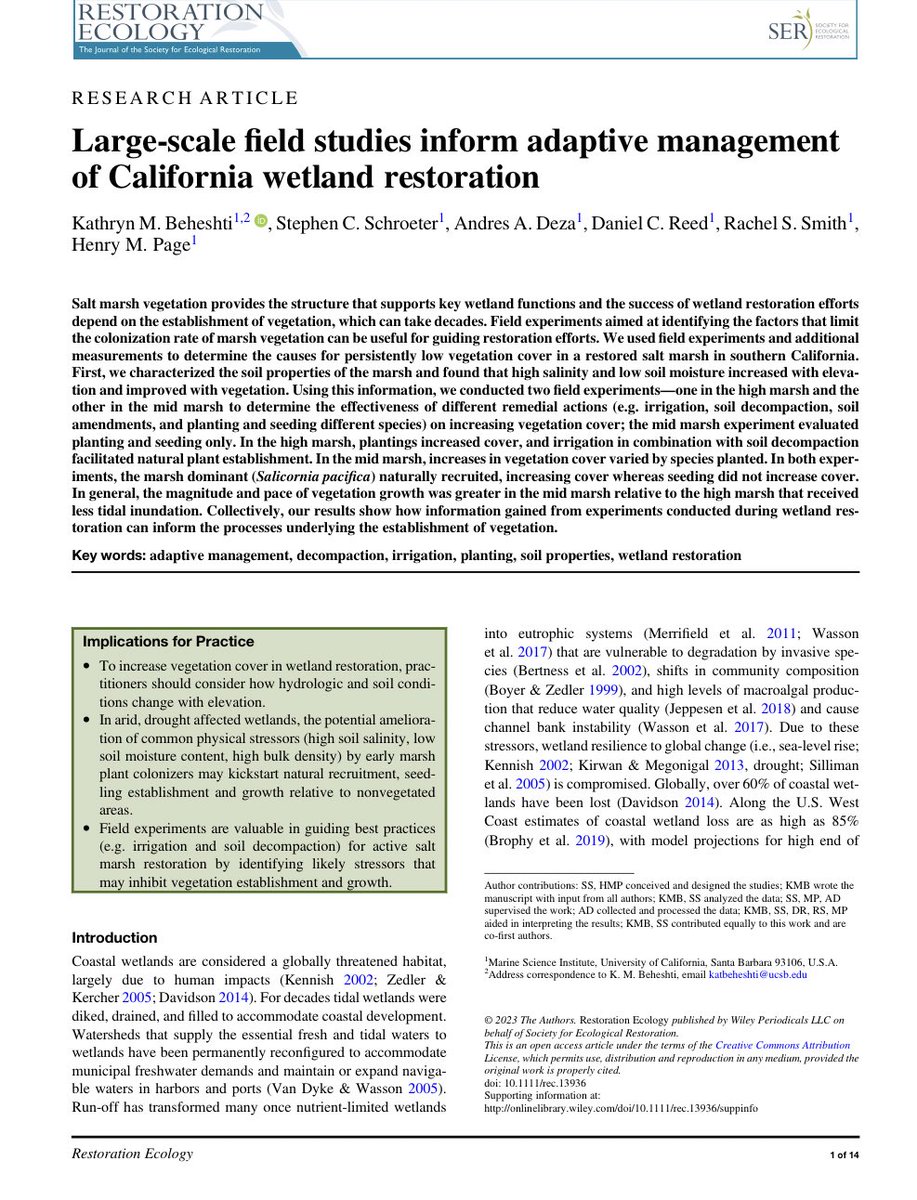 kathrynbeheshti's tweet photo. The SONGS Mitigation Monitoring Program has a new paper out in  Restoration Ecology—relevant to #wetland #ecologists #managers and #practitioners by asking, how can we encourage the establishment of marsh vegetation post restoration https://t.co/qqabIGBUMO https://t.co/DNBEOdNqW0