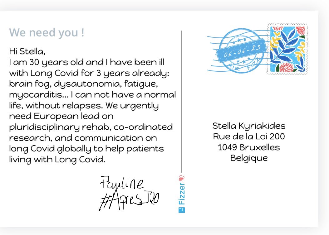 📩 We need urgent European actions to improve long covid patients life 
We need rehab, research and communication #prevention 
I joined  #LetterForLife #LongCovid #apresj20 @Not_Recovered @apresj20
And send my Letter to @SKyriakidesEU @vestager